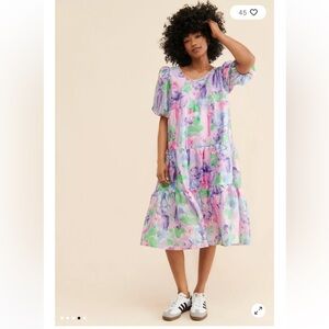 Cras Lyra midi dress watercolor purple floral shabby chic cottagecore EU 40 US 8